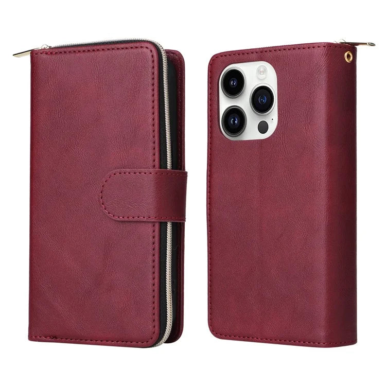 For iPhone 14 Pro Case Zipper Pocket TPU+PU Leather Flip Stand Phone Shell