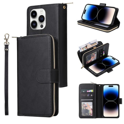 For iPhone 14 Pro Case Zipper Pocket TPU+PU Leather Flip Stand Phone Shell