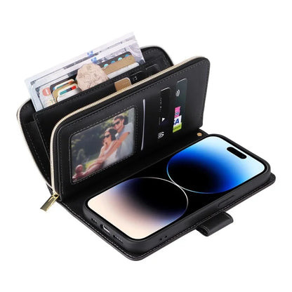 For iPhone 14 Pro Case Zipper Pocket TPU+PU Leather Flip Stand Phone Shell