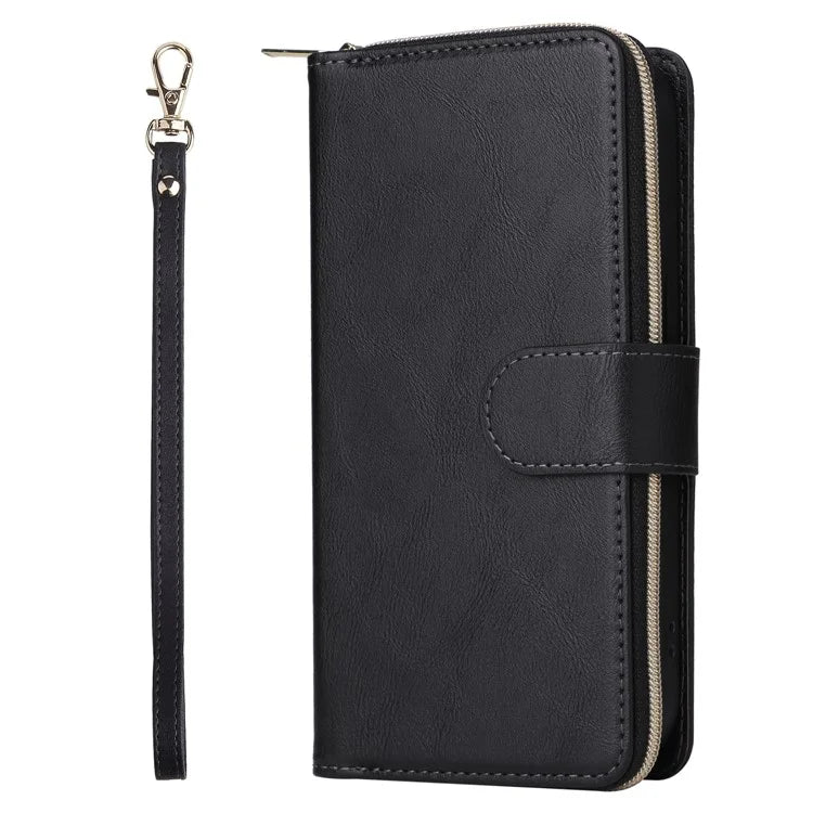 For iPhone 14 Pro Case Zipper Pocket TPU+PU Leather Flip Stand Phone Shell