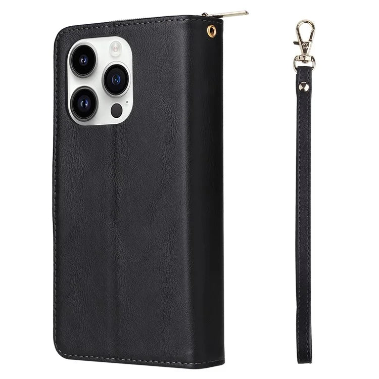 For iPhone 14 Pro Case Zipper Pocket TPU+PU Leather Flip Stand Phone Shell