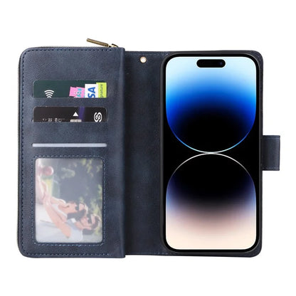For iPhone 14 Pro Case Zipper Pocket TPU+PU Leather Flip Stand Phone Shell