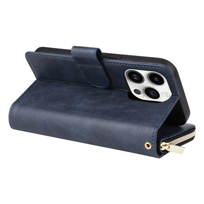 For iPhone 14 Pro Case Zipper Pocket TPU+PU Leather Flip Stand Phone Shell