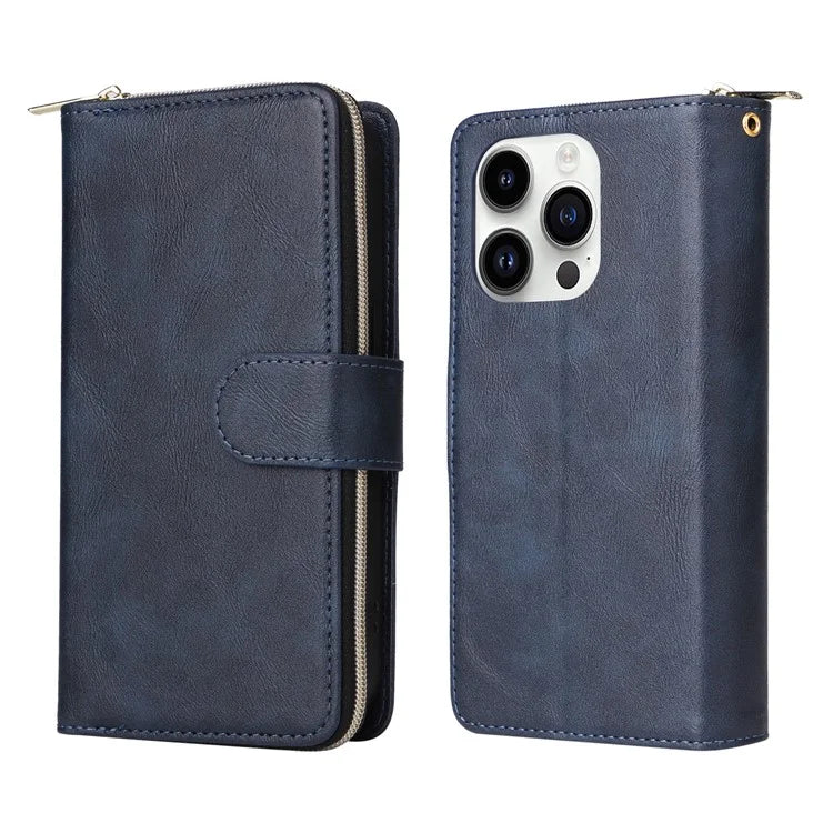 For iPhone 14 Pro Case Zipper Pocket TPU+PU Leather Flip Stand Phone Shell
