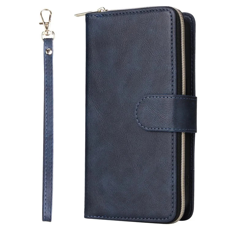 For iPhone 14 Pro Case Zipper Pocket TPU+PU Leather Flip Stand Phone Shell