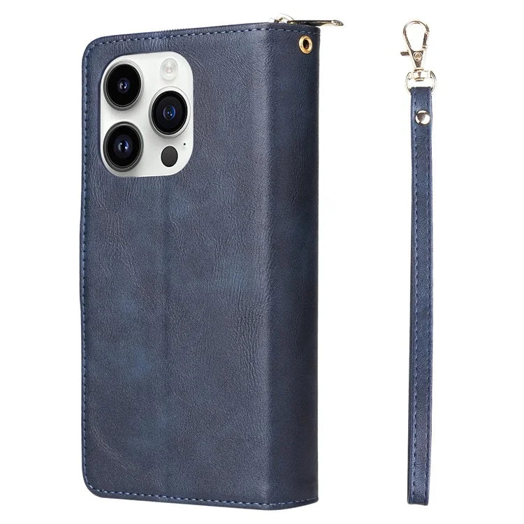 For iPhone 14 Pro Case Zipper Pocket TPU+PU Leather Flip Stand Phone Shell
