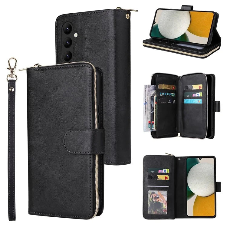 For Samsung Galaxy A34 5G Case with Hand Strap 9 Card Slots PU Leather Phone Cover