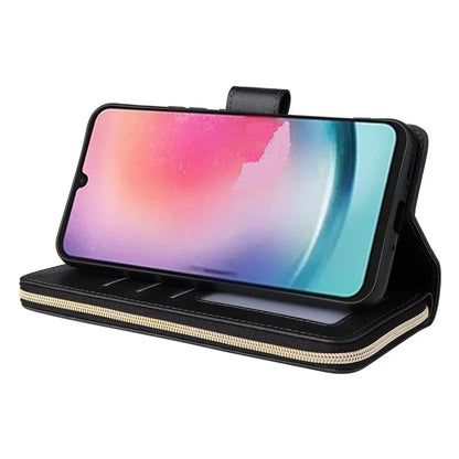 For Samsung Galaxy A24 4G (162.1 x 77.6 x 8.3mm) Leather Case Wallet Zippered Stand Phone Cover