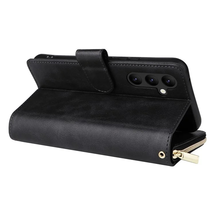 For Samsung Galaxy A24 4G (162.1 x 77.6 x 8.3mm) Leather Case Wallet Zippered Stand Phone Cover