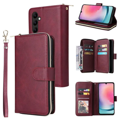For Samsung Galaxy A24 4G (162.1 x 77.6 x 8.3mm) Leather Case Wallet Zippered Stand Phone Cover