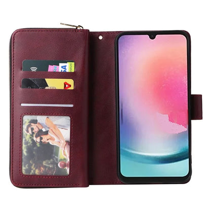 For Samsung Galaxy A24 4G (162.1 x 77.6 x 8.3mm) Leather Case Wallet Zippered Stand Phone Cover