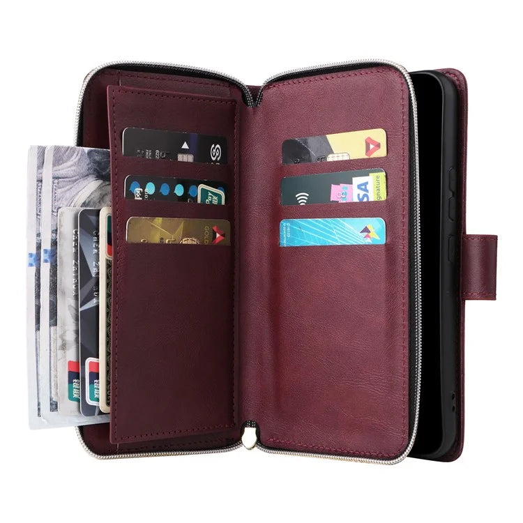 For Samsung Galaxy A24 4G (162.1 x 77.6 x 8.3mm) Leather Case Wallet Zippered Stand Phone Cover