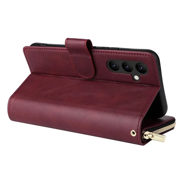 For Samsung Galaxy A24 4G (162.1 x 77.6 x 8.3mm) Leather Case Wallet Zippered Stand Phone Cover