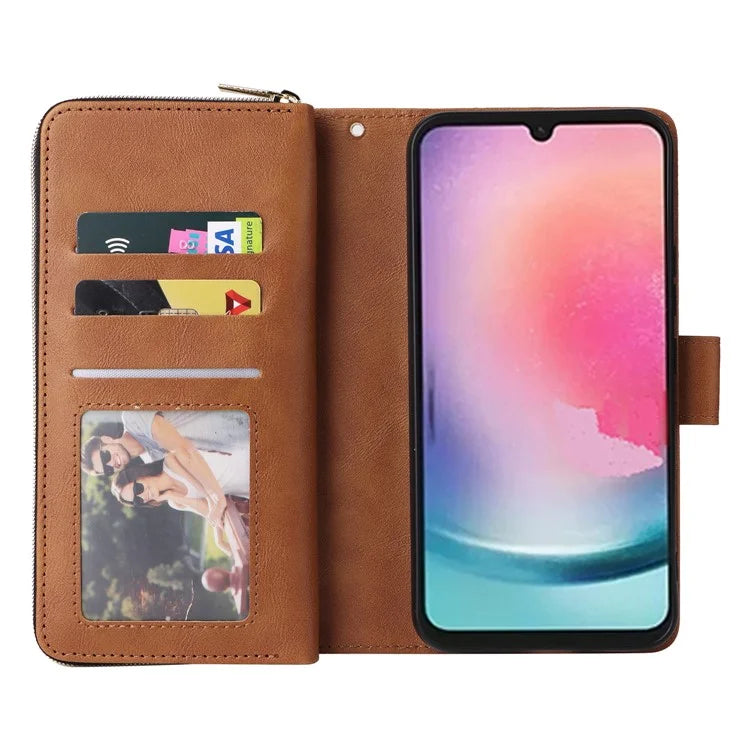 For Samsung Galaxy A24 4G (162.1 x 77.6 x 8.3mm) Leather Case Wallet Zippered Stand Phone Cover