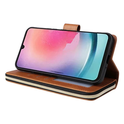 For Samsung Galaxy A24 4G (162.1 x 77.6 x 8.3mm) Leather Case Wallet Zippered Stand Phone Cover