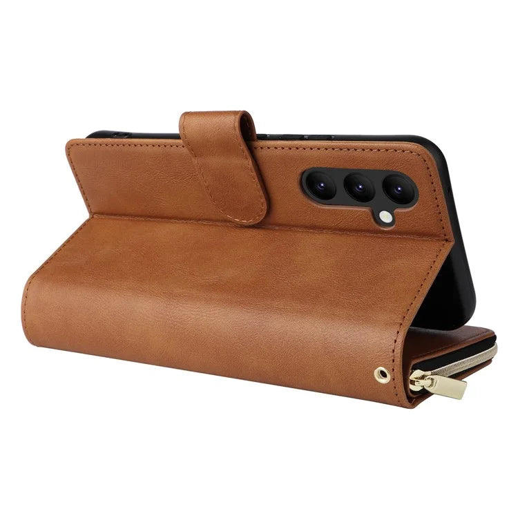 For Samsung Galaxy A24 4G (162.1 x 77.6 x 8.3mm) Leather Case Wallet Zippered Stand Phone Cover