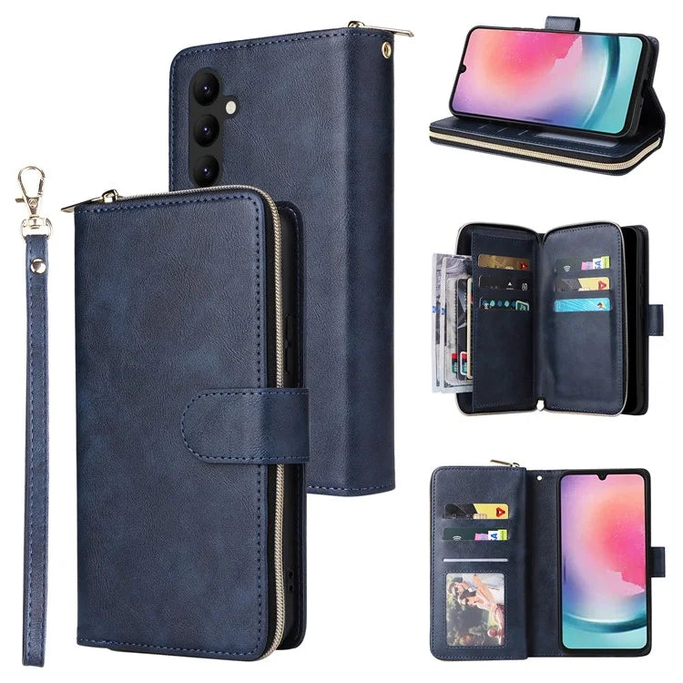 For Samsung Galaxy A24 4G (162.1 x 77.6 x 8.3mm) Leather Case Wallet Zippered Stand Phone Cover