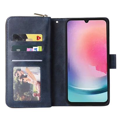 For Samsung Galaxy A24 4G (162.1 x 77.6 x 8.3mm) Leather Case Wallet Zippered Stand Phone Cover
