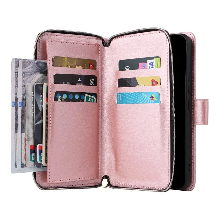 For Samsung Galaxy A24 4G (162.1 x 77.6 x 8.3mm) Leather Case Wallet Zippered Stand Phone Cover
