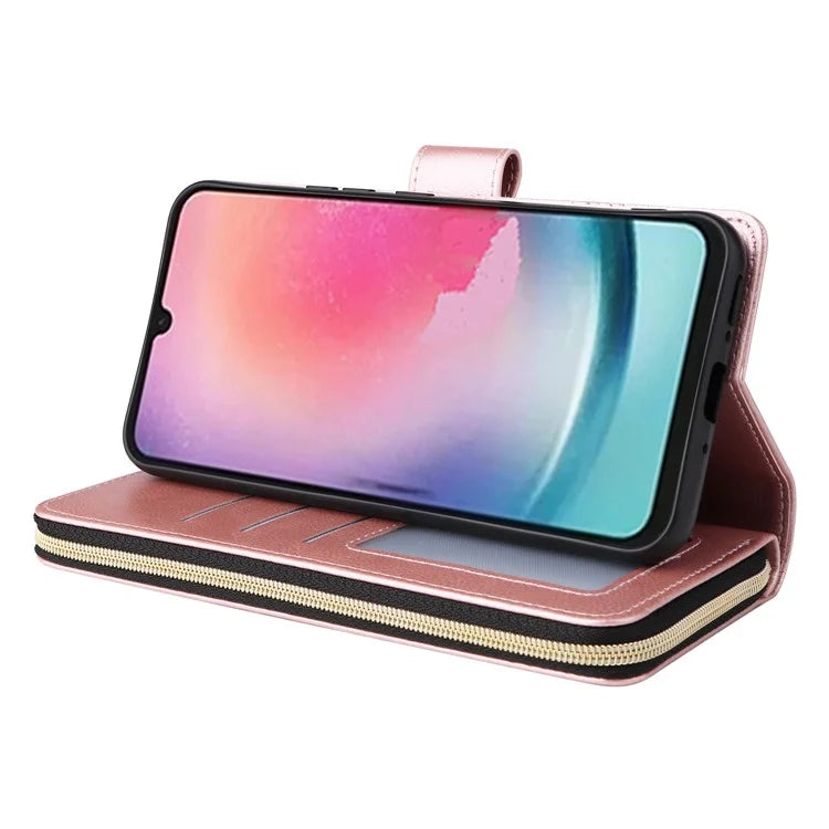 For Samsung Galaxy A24 4G (162.1 x 77.6 x 8.3mm) Leather Case Wallet Zippered Stand Phone Cover