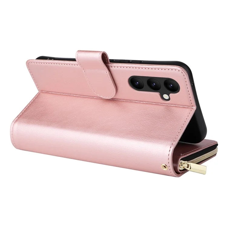 For Samsung Galaxy A24 4G (162.1 x 77.6 x 8.3mm) Leather Case Wallet Zippered Stand Phone Cover