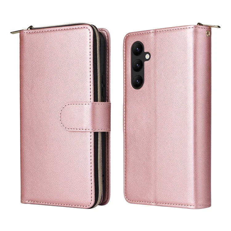 For Samsung Galaxy A24 4G (162.1 x 77.6 x 8.3mm) Leather Case Wallet Zippered Stand Phone Cover