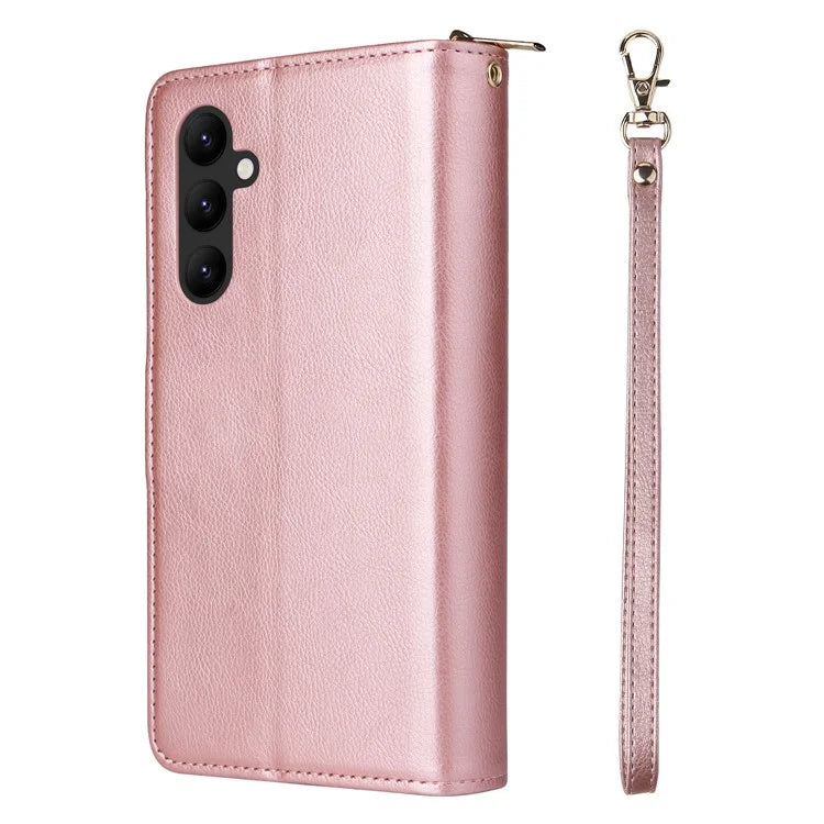 For Samsung Galaxy A24 4G (162.1 x 77.6 x 8.3mm) Leather Case Wallet Zippered Stand Phone Cover