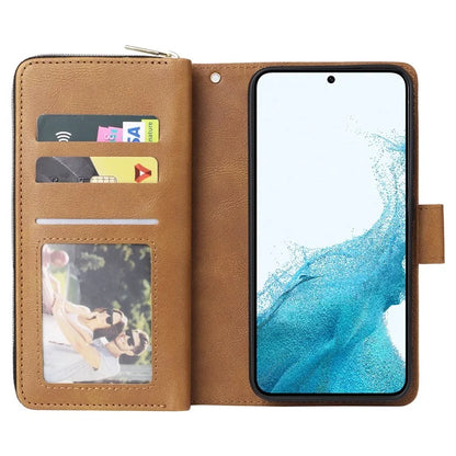 For Samsung Galaxy S23 Case 9 Card Slots PU Leather Mobile Phone Shell with Hand Strap