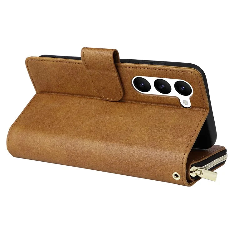 For Samsung Galaxy S23 Case 9 Card Slots PU Leather Mobile Phone Shell with Hand Strap