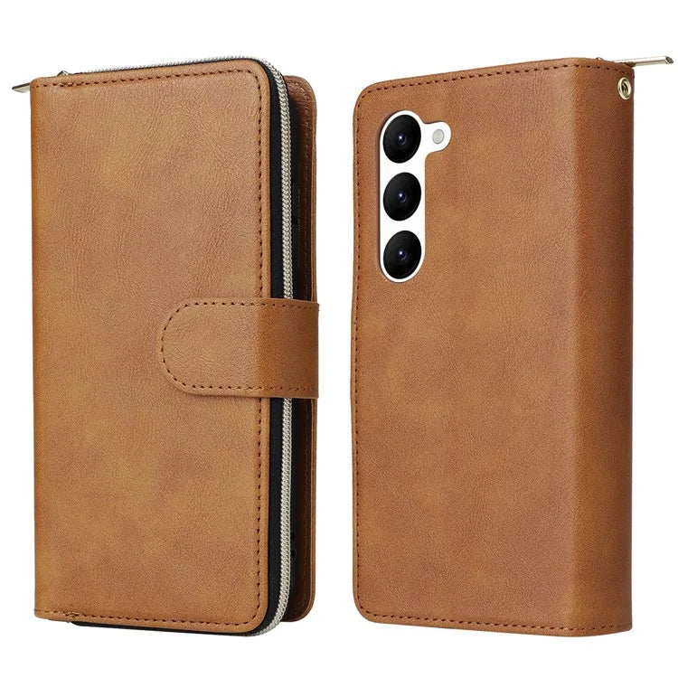 For Samsung Galaxy S23 Case 9 Card Slots PU Leather Mobile Phone Shell with Hand Strap