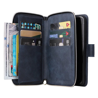 For Samsung Galaxy S23 Case 9 Card Slots PU Leather Mobile Phone Shell with Hand Strap