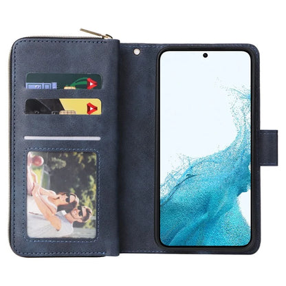 For Samsung Galaxy S23 Case 9 Card Slots PU Leather Mobile Phone Shell with Hand Strap