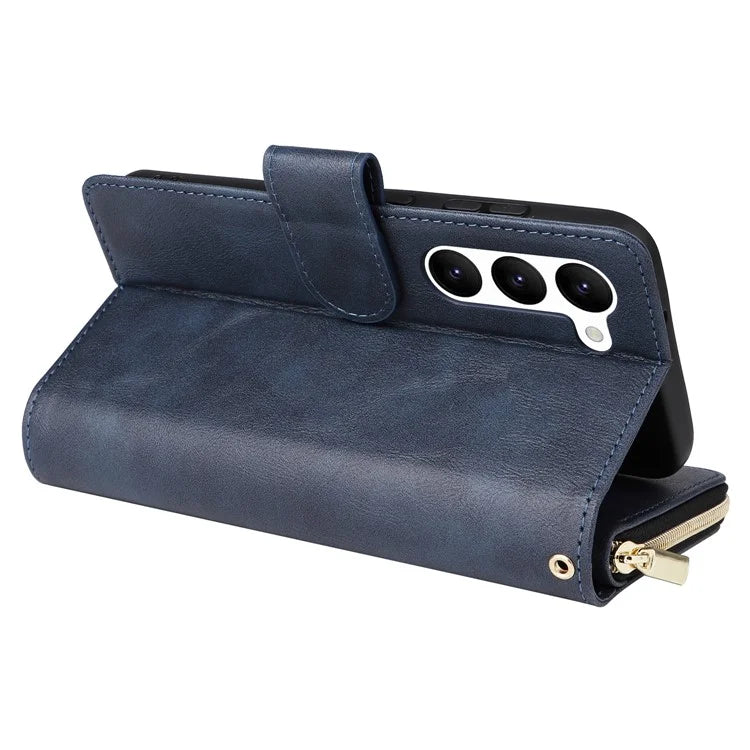 For Samsung Galaxy S23 Case 9 Card Slots PU Leather Mobile Phone Shell with Hand Strap