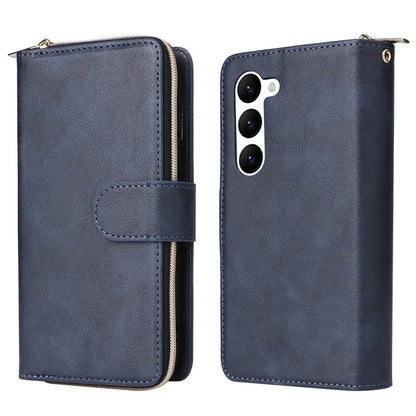 For Samsung Galaxy S23 Case 9 Card Slots PU Leather Mobile Phone Shell with Hand Strap