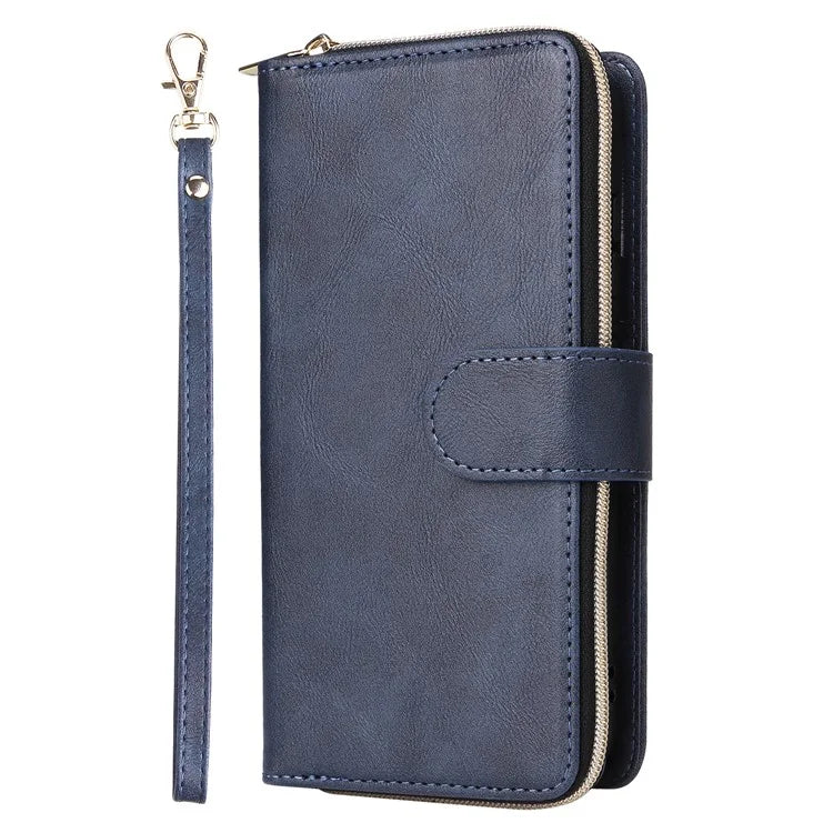 For Samsung Galaxy S23 Case 9 Card Slots PU Leather Mobile Phone Shell with Hand Strap