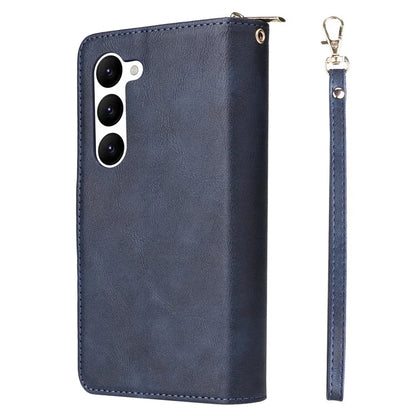 For Samsung Galaxy S23 Case 9 Card Slots PU Leather Mobile Phone Shell with Hand Strap