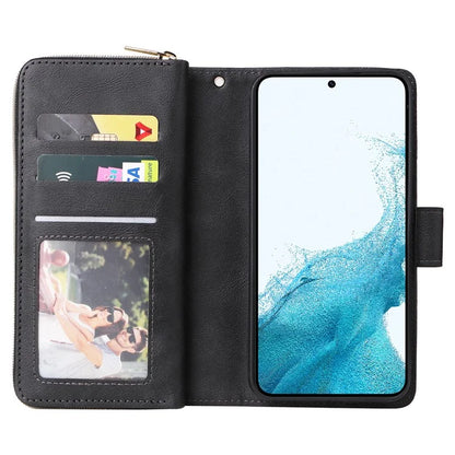 For Samsung Galaxy S23 Case 9 Card Slots PU Leather Mobile Phone Shell with Hand Strap