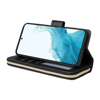 For Samsung Galaxy S23 Case 9 Card Slots PU Leather Mobile Phone Shell with Hand Strap