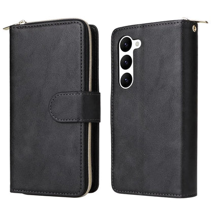 For Samsung Galaxy S23 Case 9 Card Slots PU Leather Mobile Phone Shell with Hand Strap