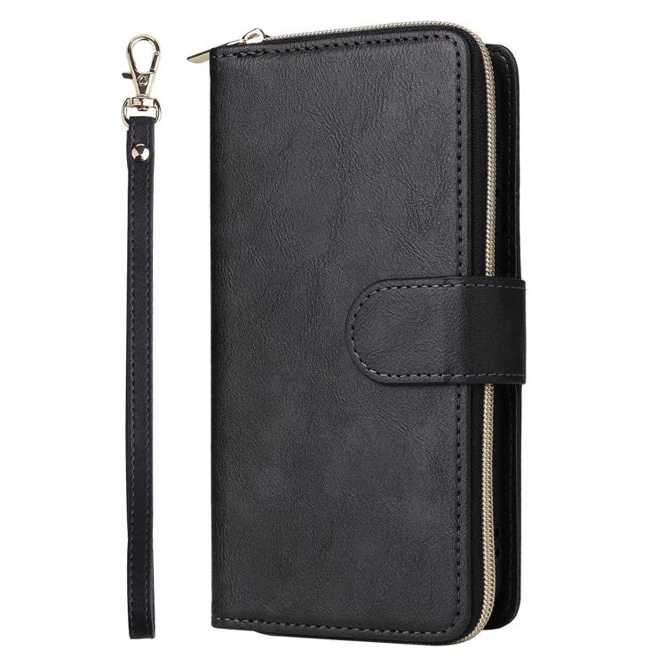 For Samsung Galaxy S23 Case 9 Card Slots PU Leather Mobile Phone Shell with Hand Strap