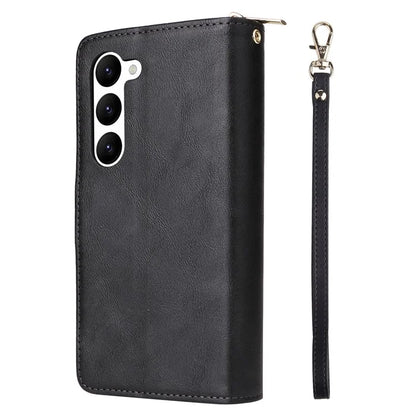 For Samsung Galaxy S23 Case 9 Card Slots PU Leather Mobile Phone Shell with Hand Strap
