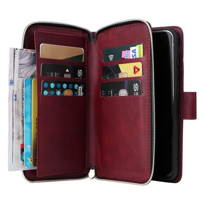For Samsung Galaxy S23 Case 9 Card Slots PU Leather Mobile Phone Shell with Hand Strap