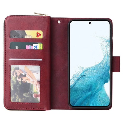For Samsung Galaxy S23 Case 9 Card Slots PU Leather Mobile Phone Shell with Hand Strap