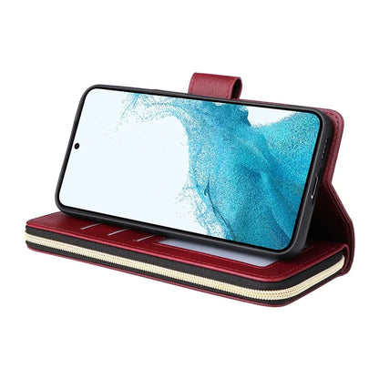 For Samsung Galaxy S23 Case 9 Card Slots PU Leather Mobile Phone Shell with Hand Strap