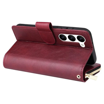 For Samsung Galaxy S23 Case 9 Card Slots PU Leather Mobile Phone Shell with Hand Strap