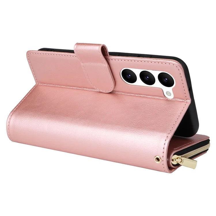 For Samsung Galaxy S23 Case 9 Card Slots PU Leather Mobile Phone Shell with Hand Strap