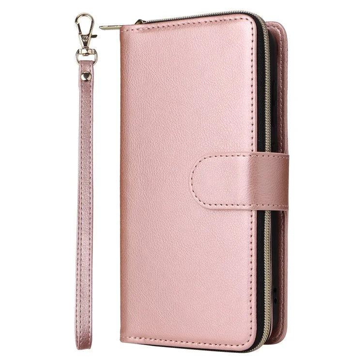 For Samsung Galaxy S23 Case 9 Card Slots PU Leather Mobile Phone Shell with Hand Strap