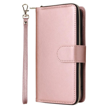 For Samsung Galaxy S23 Case 9 Card Slots PU Leather Mobile Phone Shell with Hand Strap