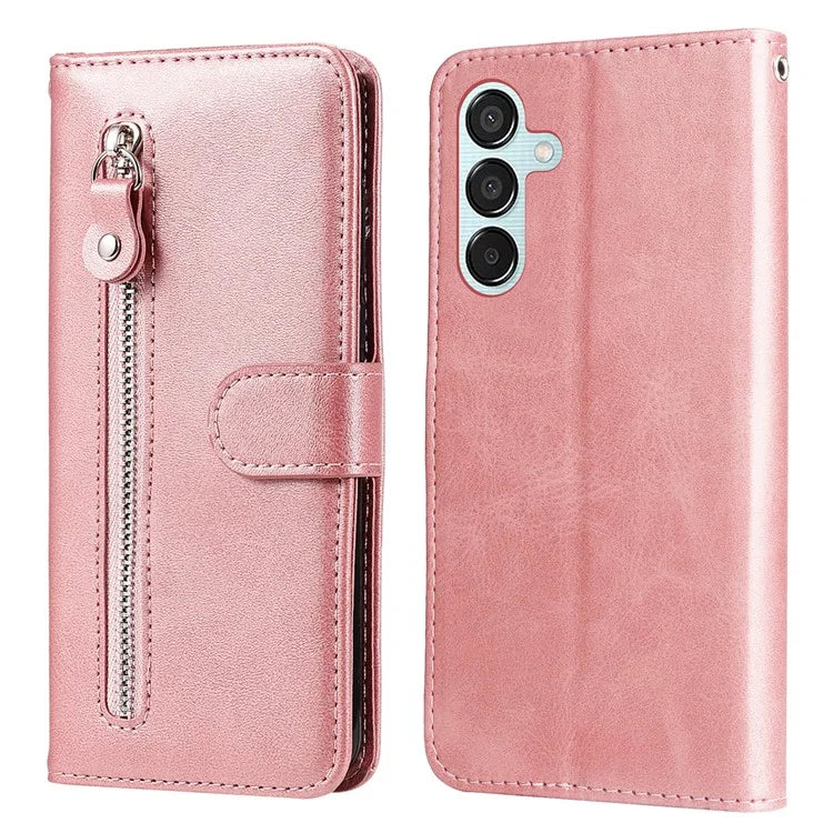 For Samsung Galaxy M15 5G / F15 5G Case Calf Texture Zipper Pocket Phone Stand Cover