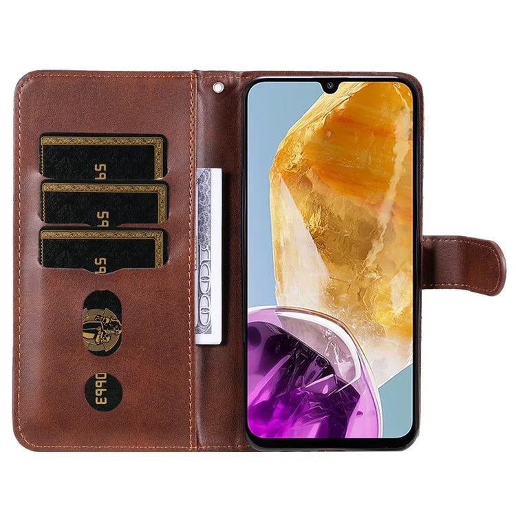 For Samsung Galaxy M15 5G / F15 5G Case Calf Texture Zipper Pocket Phone Stand Cover